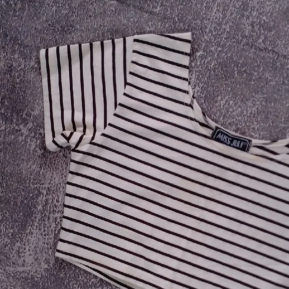 VINTAGE SPICE GIRL STYLE Striped CREAM AND BROWN Crop Top MISS JULI - Picture 4 of 6